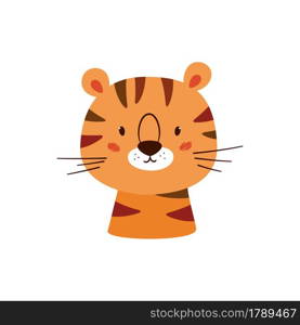 Cute striped tiger. Animal kawaii character. Funny little tiger face. Vector hand drawn illustration isolated on white background.. Cute striped tiger. Animal kawaii character. Funny little tiger face. Vector hand drawn illustration isolated on white background