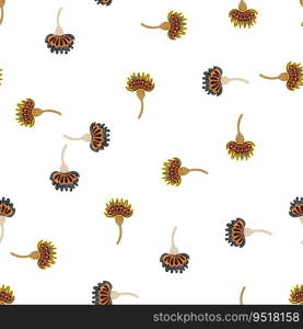 Cute stylized flower seamless pattern. Decorative naive botanical background. For fabric design, textile print, wrapping paper, cover. Vector illustration. Cute stylized flower seamless pattern. Decorative naive botanical background.