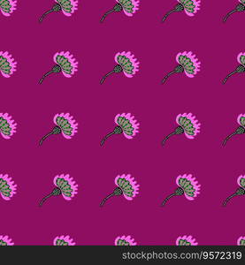 Cute stylized flower seamless pattern. Decorative naive botanical background. For fabric design, textile print, wrapping paper, cover. Vector illustration. Cute stylized flower seamless pattern. Decorative naive botanical background.