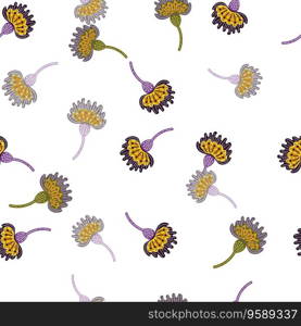 Cute stylized flower seamless pattern. Decorative naive botanical background. For fabric design, textile print, wrapping paper, cover. Vector illustration. Cute stylized flower seamless pattern. Decorative naive botanical background.