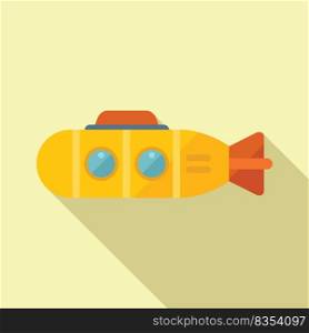 Cute submarine icon flat vector. Sea bathyscaphe. Sub marine. Cute submarine icon flat vector. Sea bathyscaphe