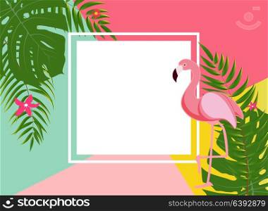 Cute Summer Abstract Frame Background with Pink Flamingo Vector Illustration EPS10. Cute Summer Abstract Frame Background with Pink Flamingo Vector Illustration