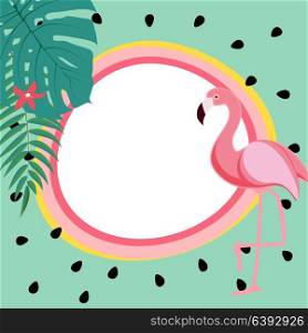 Cute Summer Abstract Frame Background with Pink Flamingo Vector Illustration EPS10. Cute Summer Abstract Frame Background with Pink Flamingo Vector Illustration