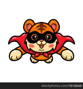 Cute superhero tiger cartoon flying