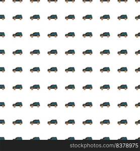 Cute SUV car seamless pattern. Kids hand drawn automobile background. Doodle boy transport wallpaper. Design for fabric, textile print, wrapping, cover. Vector illustration. Cute SUV car seamless pattern. Kids hand drawn automobile background.
