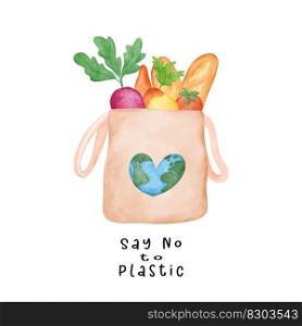 Cute sweet pastel Eco-Friendly reusable fresh vegetables shopping Bag watercolor