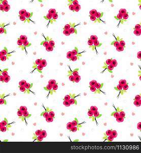 Cute sweet rose and tiny heart seamless pattern.