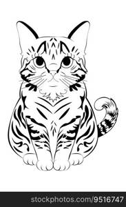 Cute tabby cat in retro line art style.