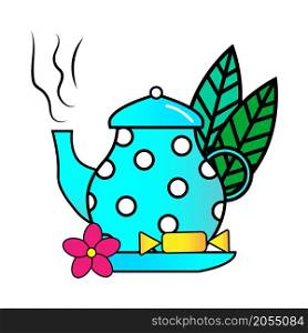 Cute teapot. Blue dotted icon. Cartoon style. Relax time. Creative art. Hand design. Vector illustration. Stock image. EPS 10.. Cute teapot. Blue dotted icon. Cartoon style. Relax time. Creative art. Hand design. Vector illustration. Stock image.