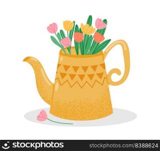 Cute teapot with bouquet of flowers isolated. Vector flowers bouquet, romantic beautiful and botanical cute illustration decoration floral. Cute teapot with bouquet of flowers isolated