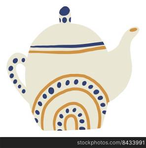 Cute teapot with traditional scandinavian pattern. Ceramic crockery isolated on white background. Cute teapot with traditional scandinavian pattern. Ceramic crockery