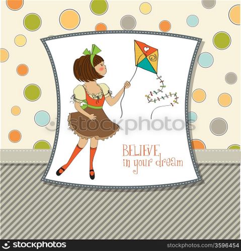 cute teens who are playing with a kite, vector illustration