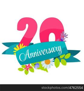 Cute Template 20 Years Anniversary Sign Vector Illustration EPS10. Cute Template 20 Years Anniversary Sign Vector Illustration