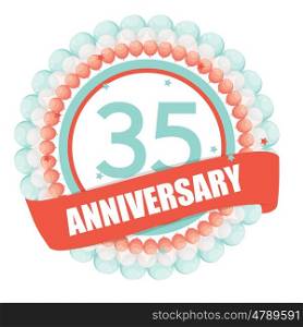 Cute Template 35 Years Anniversary with Balloons and Ribbon Vector Illustration EPS10. Cute Template 35 Years Anniversary with Balloons and Ribbon Vect