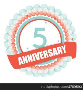 Cute Template 5 Years Anniversary with Balloons and Ribbon Vector Illustration EPS10. Cute Template 5 Years Anniversary with Balloons and Ribbon Vecto