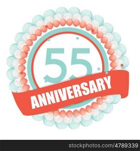 Cute Template 55 Years Anniversary with Balloons and Ribbon Vector Illustration EPS10. Cute Template 55 Years Anniversary with Balloons and Ribbon Vect