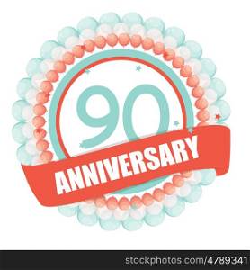 Cute Template 90 Years Anniversary with Balloons and Ribbon Vector Illustration EPS10. Cute Template 90 Years Anniversary with Balloons and Ribbon Vect