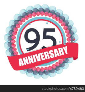 Cute Template 95 Years Anniversary with Balloons and Ribbon Vector Illustration EPS10. Cute Template 95 Years Anniversary with Balloons and Ribbon Vect