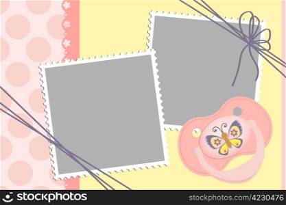 Cute template for baby&rsquo;s arrival announcement card or photo frame