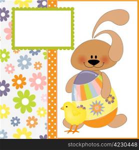 Cute template for Easter greetings card with rabbit