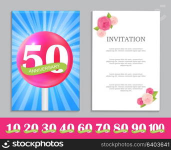 Cute Template Set of Anniversary Celebration Invitation Vector Illustration EPS10. Cute Template Set of Anniversary Celebration Invitation Ve