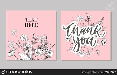 Cute Thank You Script Card. Cute Thank You Script Card Flowers Letter text