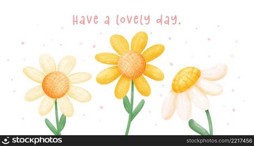 Cute three daisy flowers watercolor banner hand drawing illustration vector