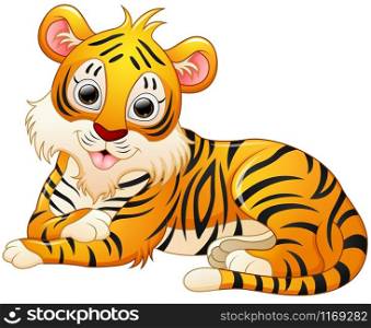 Cute tiger cartoon lay down