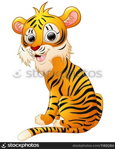 Cute tiger cartoon sitting illustration