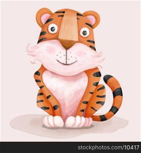 Cute tiger in watercolor style