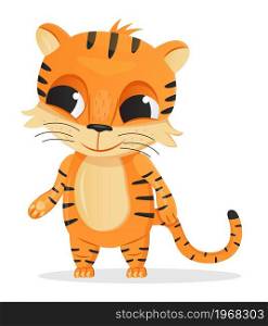 Cute tiger vector. Happy Chinese New Year 2022 symbol. Funny tiger kid with big eyes