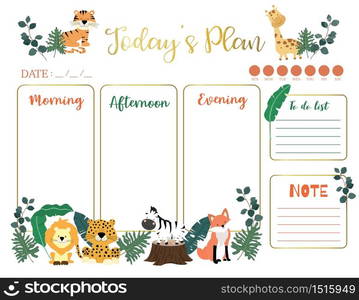 cute today animal plan background with tiger,giraffe,lion,leopard.Vector illustration for kid and baby.Editable element