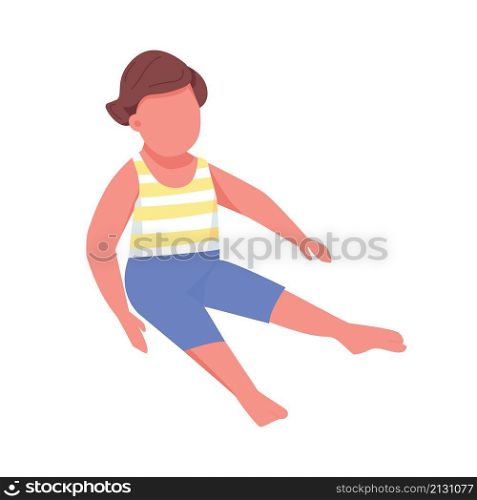 Cute toddler sit semi flat color vector character. Sitting figure. Full body person on white. Summer relaxation isolated modern cartoon style illustration for graphic design and animation. Cute toddler sit semi flat color vector character