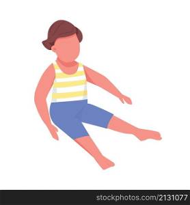 Cute toddler sit semi flat color vector character. Sitting figure. Full body person on white. Summer relaxation isolated modern cartoon style illustration for graphic design and animation. Cute toddler sit semi flat color vector character