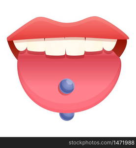 Cute tongue piercing icon. Cartoon of cute tongue piercing vector icon for web design isolated on white background. Cute tongue piercing icon, cartoon style