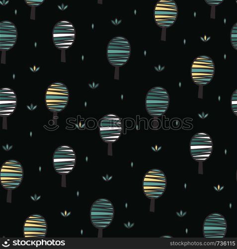 Cute trees seamless pattern. Forest background. Vector illustration