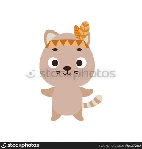 Cute tribal cat. Wild and free. Cartoon animal character for kids t-shirts, nursery decoration, baby shower, greeting card, invitation, house interior. Vector stock illustration