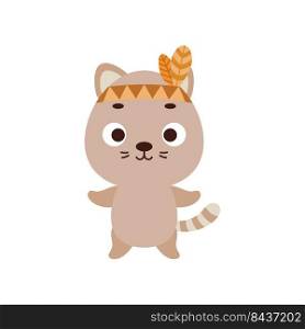 Cute tribal cat. Wild and free. Cartoon animal character for kids t-shirts, nursery decoration, baby shower, greeting card, invitation, house interior. Vector stock illustration