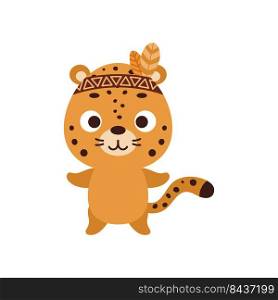 Cute tribal jaguar. Wild and free. Cartoon animal character for kids t-shirts, nursery decoration, baby shower, greeting card, invitation, house interior. Vector stock illustration