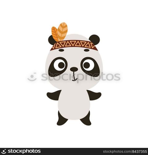 Cute tribal panda. Wild and free. Cartoon animal character for kids t-shirts, nursery decoration, baby shower, greeting card, invitation, house interior. Vector stock illustration