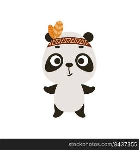 Cute tribal panda. Wild and free. Cartoon animal character for kids t-shirts, nursery decoration, baby shower, greeting card, invitation, house interior. Vector stock illustration