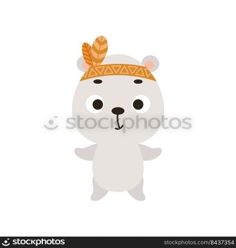 Cute tribal polar bear. Wild and free. Cartoon animal character for kids t-shirts, nursery decoration, baby shower, greeting card, invitation, house interior. Vector stock illustration