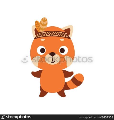 Cute tribal red panda. Wild and free. Cartoon animal character for kids t-shirts, nursery decoration, baby shower, greeting card, invitation, house interior. Vector stock illustration