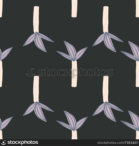 Cute tropical palm tree seamless pattern on black background. Geometric coconut palm tree backdrop. Simple vector illustration. Design for fabric, textile print, wrapping paper, childish textiles.. Cute tropical palm tree seamless pattern on black background. Geometric coconut palm tree backdrop.