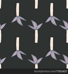 Cute tropical palm tree seamless pattern on black background. Geometric coconut palm tree backdrop. Simple vector illustration. Design for fabric, textile print, wrapping paper, childish textiles.. Cute tropical palm tree seamless pattern on black background. Geometric coconut palm tree backdrop.