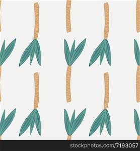 Cute tropical palm tree seamless pattern on white background. Geometric coconut palm tree wallpaper. Simple vector illustration. Design for fabric, textile print, wrapping paper. Cute tropical palm tree seamless pattern on white background. Geometric coconut palm tree wallpaper.