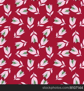 Cute tulip flower seamless pattern. Wildflower botanical design. Decorative floral ornament wallpaper. For fabric design, textile print, wrapping. Retro vector illustration. Cute tulip flower seamless pattern. Wildflower botanical design. Decorative floral ornament wallpaper.