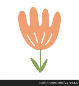 Cute tulip. Postcard decor element. Vector isolated image. Cute flower sticker. Beautiful flower in doodle style.