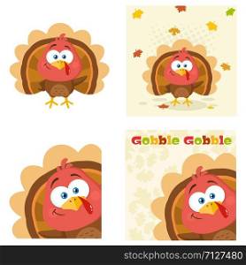 Cute Turkey Bird Cartoon Character Set 1. Flat Vector Collection Isolated On White Background
