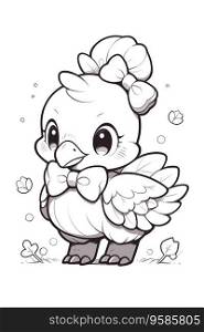 Cute Turkey for Kid's Coloring Page, Line Art, Clean and Simple